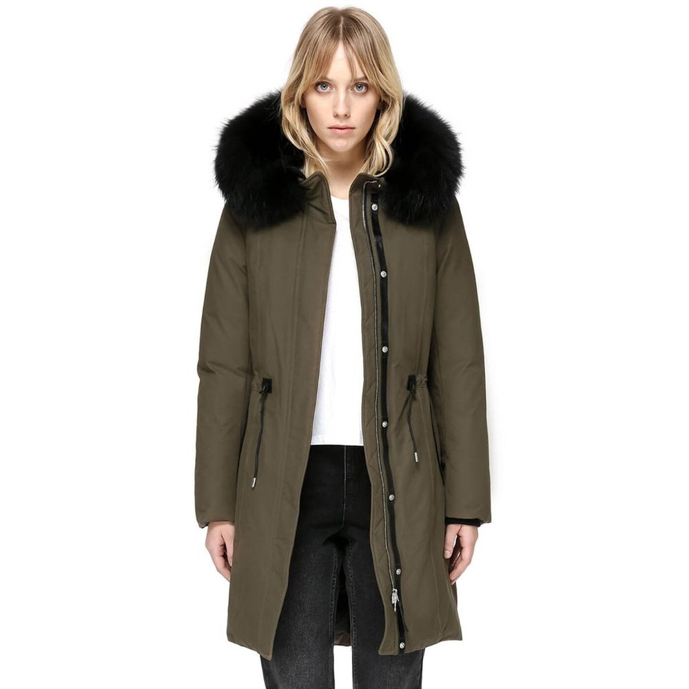Mackage Khaki Puffer Jacket with Black Fur Hood
